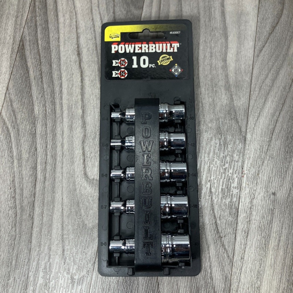 PowerBuilt - 10 pc [1/4" & 3/8‎ Drive] E Type Socket Set Part # 648667 NEW